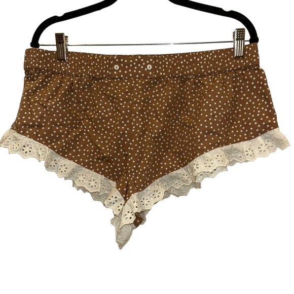anthropologie NEW brown cream neutral polka dot broderie anglaise eyelet shorts - Picture 1 of 5